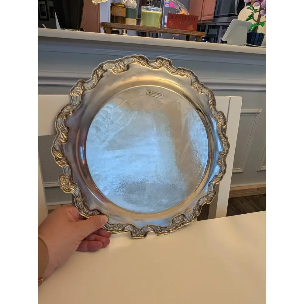 Vintage International Silver Co. Silver-Plated Serving Tray | Ornate Scalloped